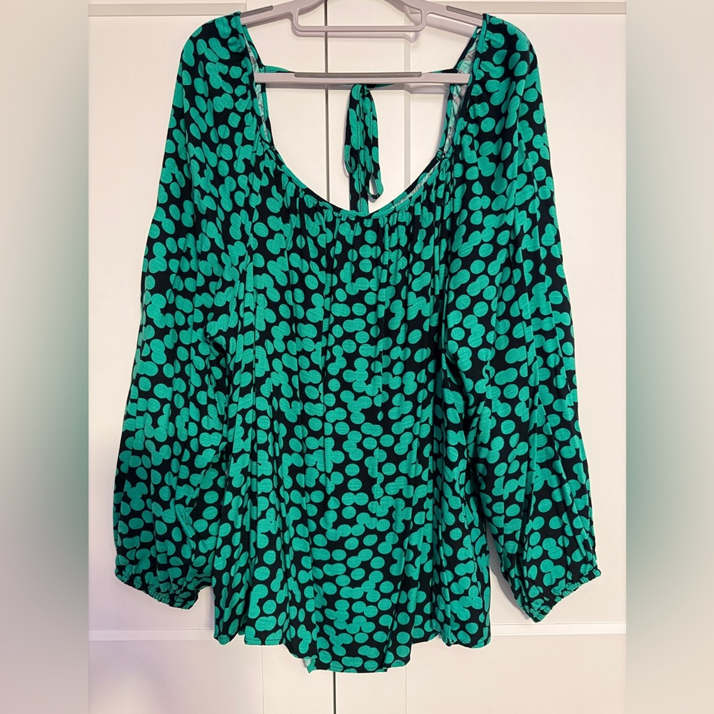 Ava & Viv Teal and Black Patterned Blouse